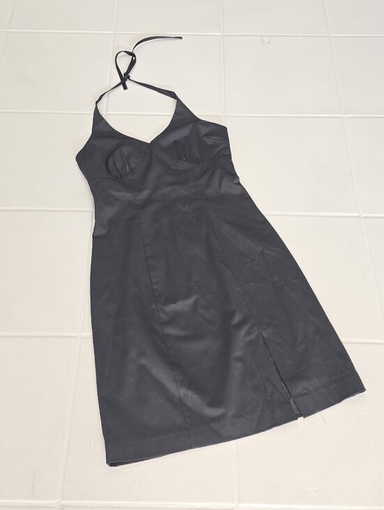 Jacob Dresses & Skirts - Vintage Jacob Black VNeck Halter Tie Cotton Blend Satiny Timeless Cocktail 5/6